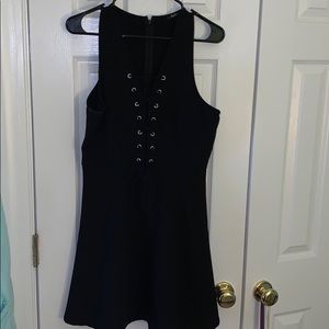 Papaya Black Lace-up Dress
